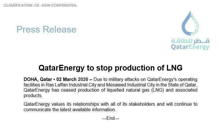 QatarEnergy bütün təbii qaz hasilatını dayandırıb, Avropada qiymətlər yüksəlib